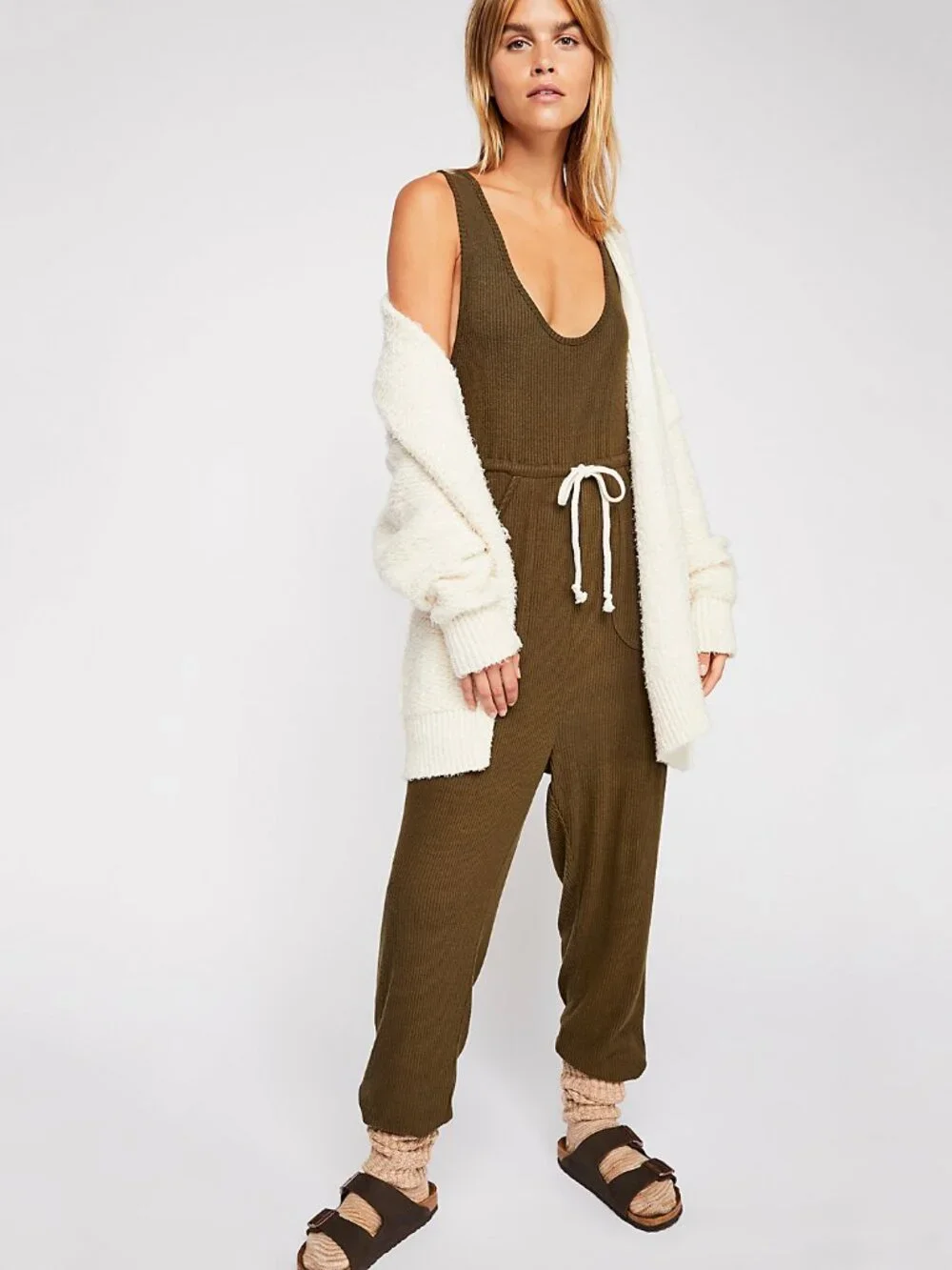 Free People Sunday Snuggles Jumper in Army - sz L